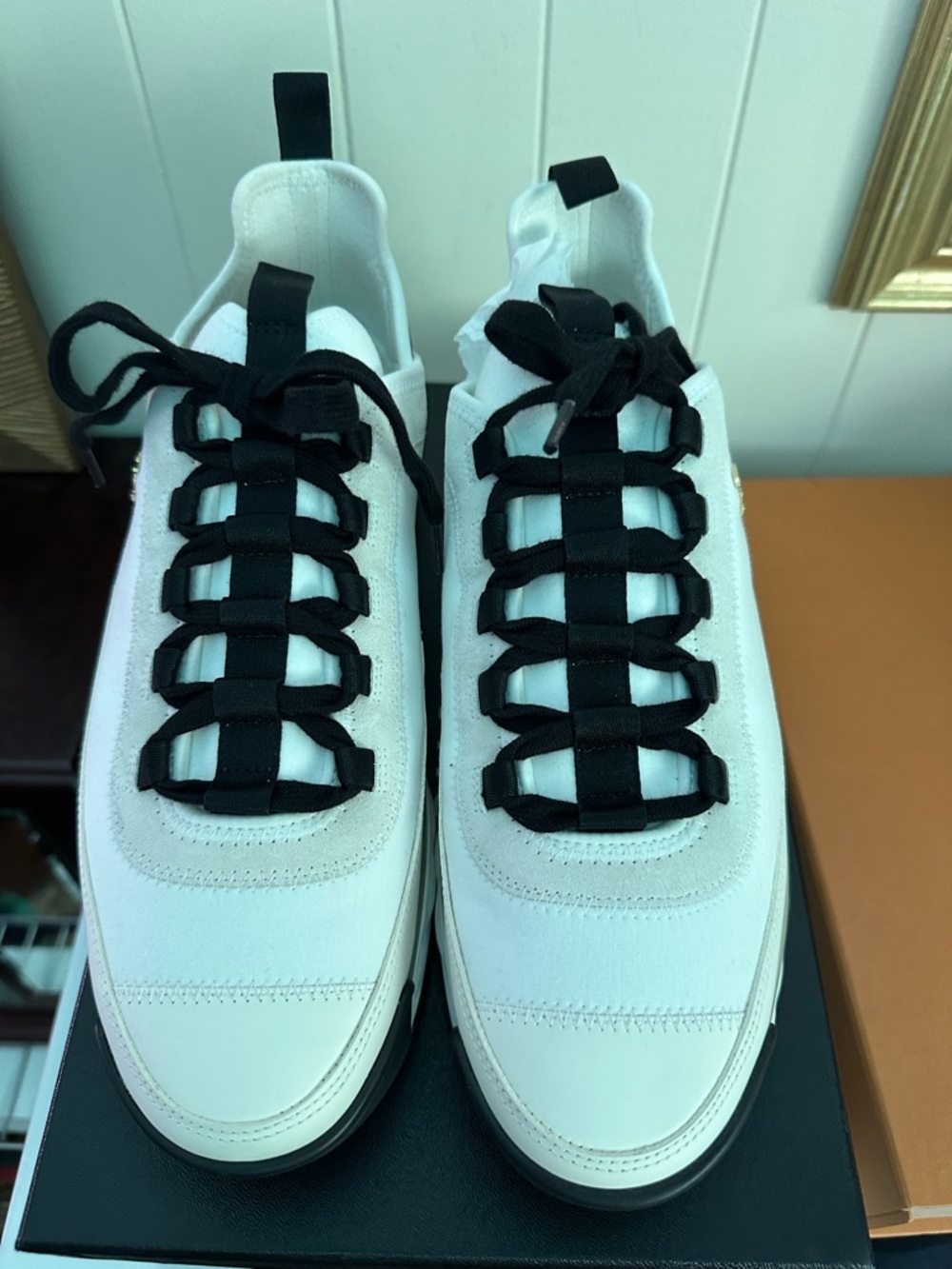 CHANEL White and Black Women's Athletic Sneakers with Black Laces - Picture 3 of 7